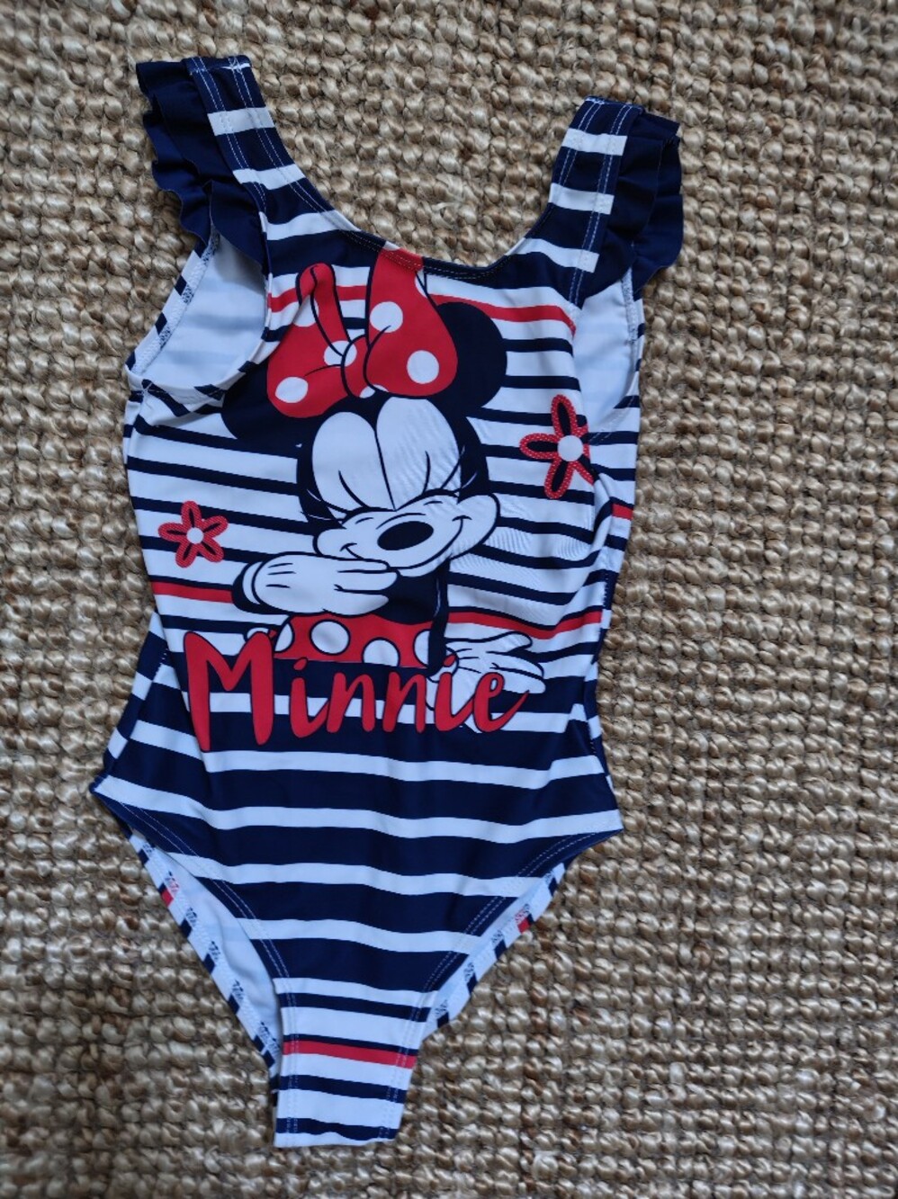 Disney Navy Striped Minnie Mouse One-Piece Swimsuit with Red Accents
